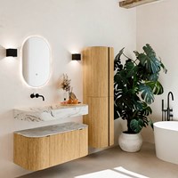 THOR-DLUX 100cm badmöbel kurve links + rechts farbe Oak mit 1 schublade und 2 türen. Frei hängende waschtisch CLOUD Links kein hahnloch farbe Glace.