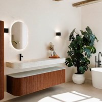 THOR-DLUX 170cm bathroom vanity set curve left + right color Ruby with 1 drawer and 2 doors. Floating sink CLOUD Left 1 tab hole color Opalo.