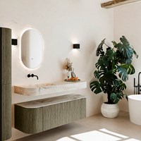THOR-DLUX 140cm mueble de baño curva izquierda + derecha color Shadow con 1 cajón y 2 puertas. Lavabo suspendido CLOUD Izquierda sin orificio color Frappe.