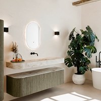 THOR-DLUX 160cm mueble de baño curva izquierda + derecha color Shadow con 1 cajón y 2 puertas. Lavabo suspendido CLOUD Centro sin orificio color Frappe.