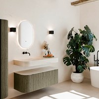 THOR-DLUX 120cm bathroom vanity set curve left + right color Shadow with 1 drawer and 2 doors. Wall mounted sink CLOUD Left without tab hole color Meli.