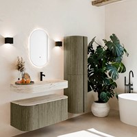 THOR-DLUX 100cm mueble de baño curva izquierda + derecha color Shadow con 1 cajón y 2 puertas. Lavabo suspendido CLOUD Derecho 1 orificio color Nata.