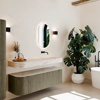 THOR-DLUX 150cm bathroom vanity set curve left + right color Shadow with 1 drawer and 2 doors. Wall mounted sink CLOUD Right without tab hole color Nata.
