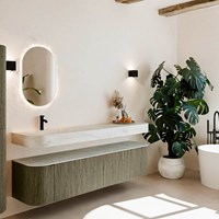THOR-DLUX 190cm mueble de baño curva izquierda + derecha color Shadow con 2 cajones y 2 puertas. Lavabo suspendido CLOUD Izquierda 1 orificio color Opalo.