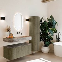 THOR-DLUX 110cm meubles de salle de bains courbe gauche + droite couleur Shadow avec 1 tiroir et 2 portes. Lavabo suspendu CLOUD Droite sans trou pour robinet couleur Oza.