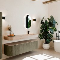 THOR-DLUX 170cm mueble de baño curva izquierda + derecha color Shadow con 1 cajón y 2 puertas. Lavabo suspendido CLOUD Derecho 1 orificio color Saba.