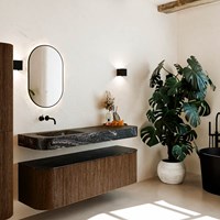 THOR-DLUX 150cm badmöbel kurve links + rechts farbe Walnut mit 1 schublade und 2 türen. Frei hängende waschtisch CLOUD Links kein hahnloch farbe Lava.