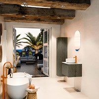 VELOR 60cm mueble de baño color Shadow con 1 cajón y sin puerta. Lavabos sobre encimera COSS Centro 1 orificio color Talc.