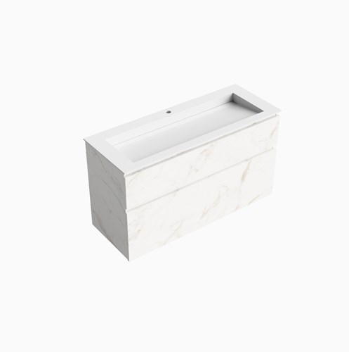 XABI 120cm badmeubel onderkast Carrara 2 lades. Wastafel AVON Midden 1 kraangat kleur Talc.