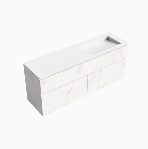 XABI 160cm badmeubel onderkast Carrara 4 lades. Wastafel AVON Dubbel zonder kraangat kleur Talc.