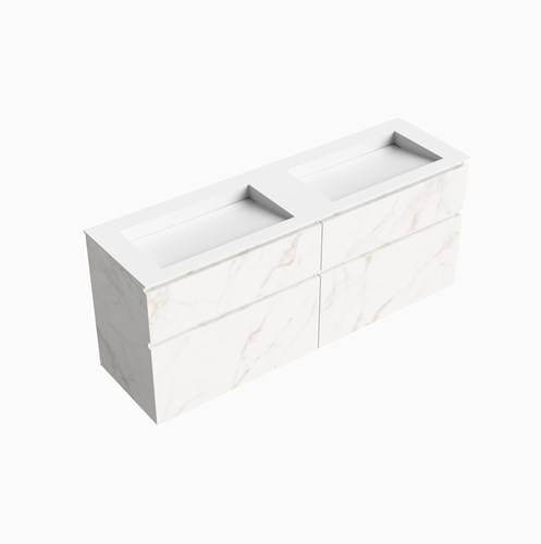 XABI 160cm badmeubel onderkast Carrara 4 lades. Wastafel AVON Rechts zonder kraangat kleur Talc.