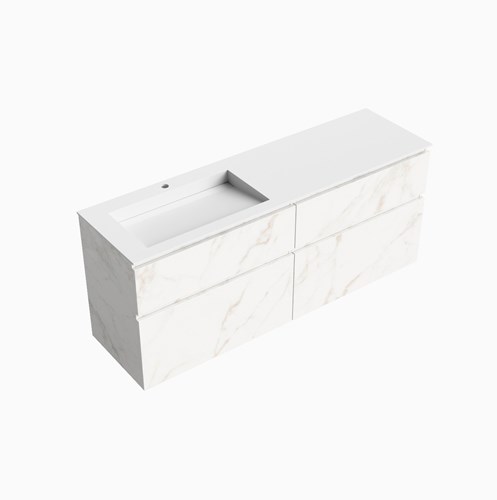 XABI 160cm badmeubel onderkast Carrara 4 lades. Wastafel AVON Links 1 kraangat kleur Talc.