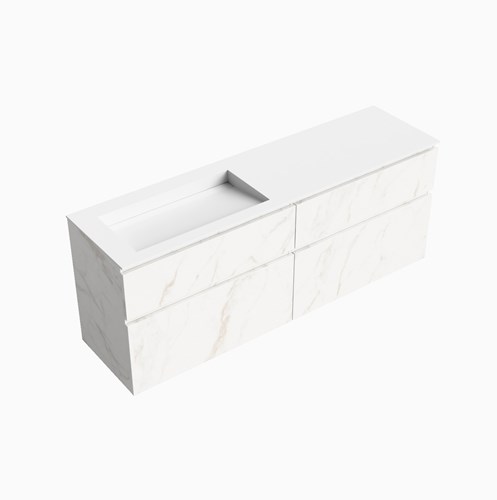 XABI 170cm badmeubel onderkast Carrara 4 lades. Wastafel AVON Links zonder kraangat kleur Talc.