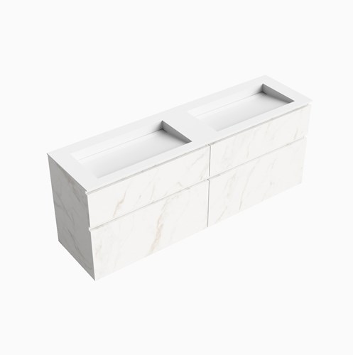 XABI 170cm badmeubel onderkast Carrara 4 lades. Wastafel AVON Dubbel zonder kraangat kleur Talc.