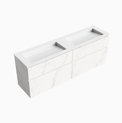 XABI 180cm badmeubel onderkast Carrara 4 lades. Wastafel AVON Dubbel zonder kraangat kleur Talc.