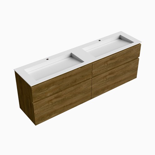 XABI 190cm badmeubel onderkast Chai 4 lades. Wastafel AVON Dubbel 2 kraangaten kleur Talc.