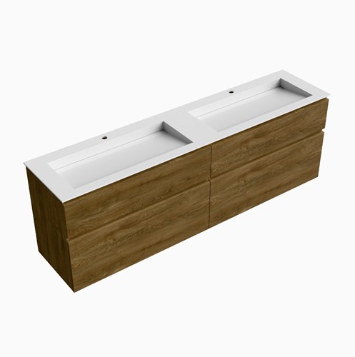 XABI 200cm badmeubel onderkast Chai 4 lades. Wastafel AVON Dubbel 2 kraangaten kleur Talc.