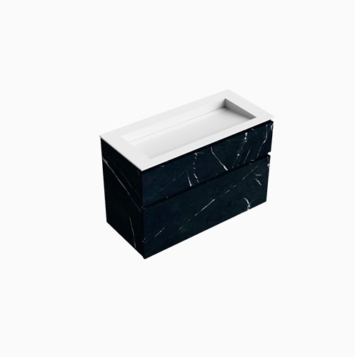 XABI 100cm badmeubel onderkast Marquina 2 lades. Wastafel AVON Midden zonder kraangat kleur Talc.