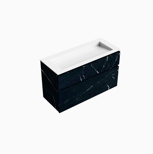 XABI 110cm badmeubel onderkast Marquina 2 lades. Wastafel AVON Midden zonder kraangat kleur Talc.