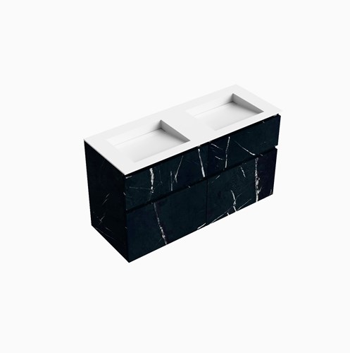 XABI 120cm badmeubel onderkast Marquina 4 lades. Wastafel AVON Dubbel zonder kraangat kleur Talc.