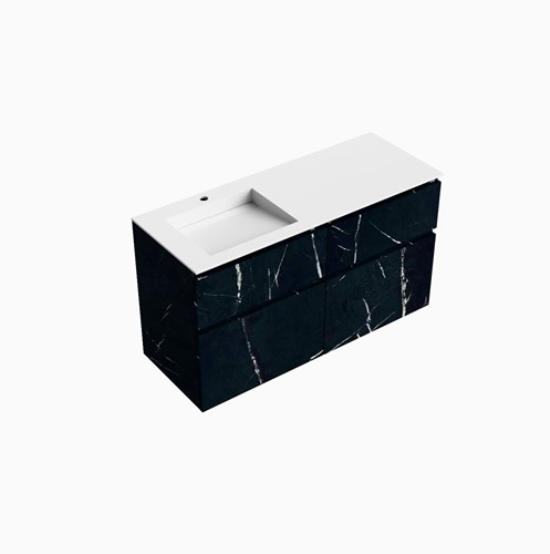 XABI 120cm badmeubel onderkast Marquina 4 lades. Wastafel AVON Links 1 kraangat kleur Talc.