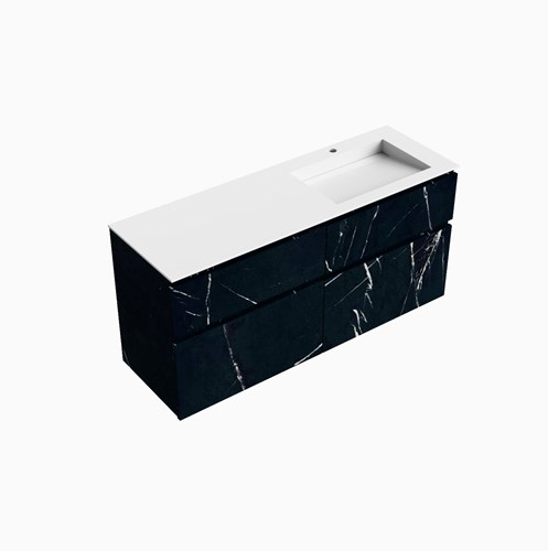 XABI 140cm badmeubel onderkast Marquina 4 lades. Wastafel AVON Rechts 1 kraangat kleur Talc.