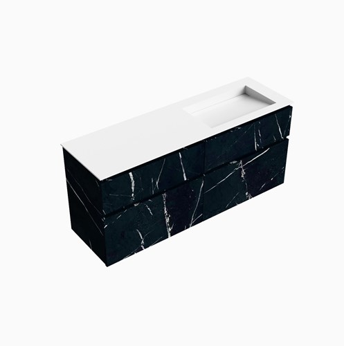 XABI 150cm badmeubel onderkast Marquina 4 lades. Wastafel AVON Rechts zonder kraangat kleur Talc.