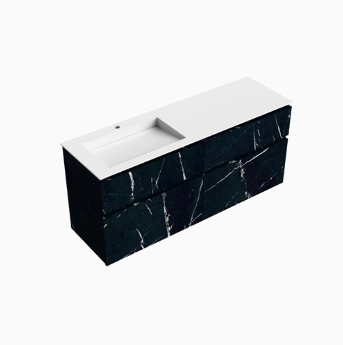 XABI 150cm badmeubel onderkast Marquina 4 lades. Wastafel AVON Links 1 kraangat kleur Talc.