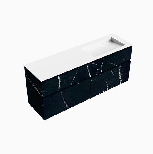 XABI 160cm badmeubel onderkast Marquina 4 lades. Wastafel AVON Dubbel zonder kraangat kleur Talc.