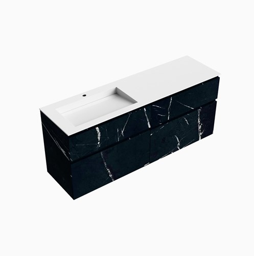 XABI 160cm badmeubel onderkast Marquina 4 lades. Wastafel AVON Links 1 kraangat kleur Talc.