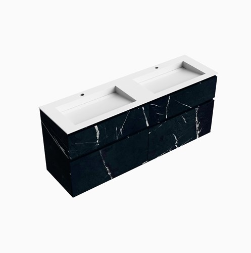 XABI 160cm badmeubel onderkast Marquina 4 lades. Wastafel AVON Dubbel 2 kraangaten kleur Talc.