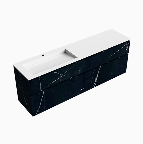 XABI 190cm badmeubel onderkast Marquina 4 lades. Wastafel AVON Links 1 kraangat kleur Talc.