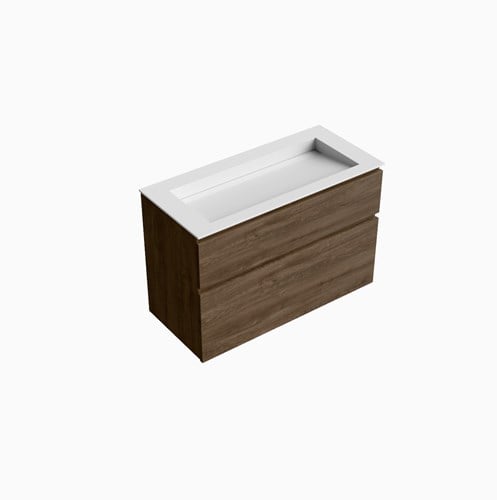 XABI 100cm badmeubel onderkast Mocha 2 lades. Wastafel AVON Midden zonder kraangat kleur Talc.