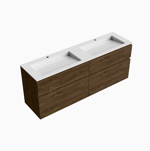 XABI 170cm badmeubel onderkast Mocha 4 lades. Wastafel AVON Dubbel 2 kraangaten kleur Talc.