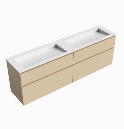 XABI 200cm badmeubel onderkast Sand 4 lades. Wastafel AVON Links zonder kraangat kleur Talc.