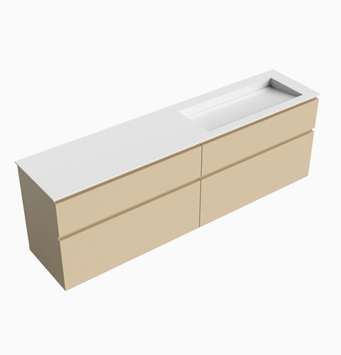 XABI 200cm badmeubel onderkast Sand 4 lades. Wastafel AVON Dubbel zonder kraangat kleur Talc.