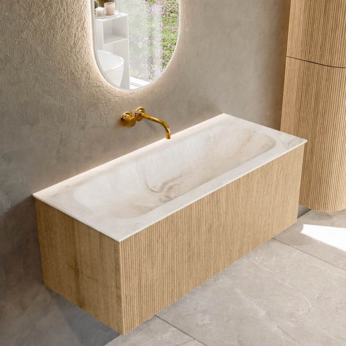 KURVE-DLUX 110cm badmeubel kleur Oak met 1 lade en 0 deuren. Wastafel BIG MEDIUM Midden zonder kraangat Frappe.