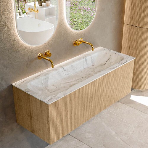 KURVE-DLUX 120cm badmeubel kleur Oak met 1 lade en 0 deuren. Wastafel BIG LARGE Midden zonder kraangat Glace.