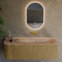 KURVE-DLUX 135cm mobili da bagno curva Sinistra colore Dusk con 1 cassetto e 1 porta. Lavabo BIG MEDIUM Destra senza foro per il rubinetto, colore Arena.-2