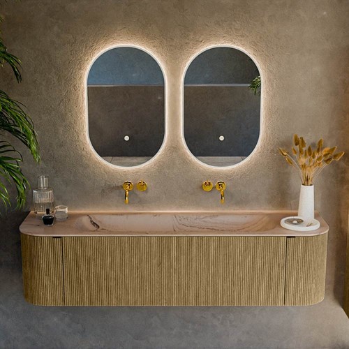 KURVE-DLUX 170cm meubles de salle de bains courbe Gauche + Droite couleur Dusk avec 1 tiroir et 2 portes. Lavabo BIG LARGE Centrée sans trou pour robinet, couleur Arena.-2