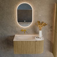 KURVE-DLUX 85cm bathroom vanity set curve Right color Dusk with 1 drawer and 1 door. Vanity top CLOUD Left without tab hole, color Meli.-2