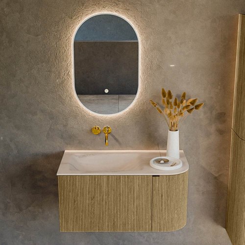 KURVE-DLUX 85cm mueble de baño curva Derecha color Dusk con 1 cajón y 1 puerta. Lavabo CLOUD Izquierda sin orificio Meli.-2