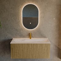 KURVE-DLUX 100cm meubles de salle de bains couleur Dusk avec 1 tiroir et 0 portes. Lavabo BIG MEDIUM Centrée 1 trou pour robinetter, couleur Meli.-2