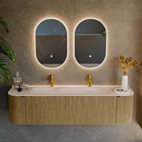 KURVE-DLUX 170cm badmöbel kurve Links + Rechts farbe Dusk mit 1 schublade und 2 türen. Einbauwaschbecken BIG LARGE Mittig 2 hahnlöcher Meli.-2