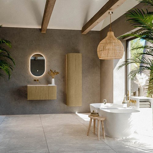 KURVE-DLUX 85cm mueble de baño curva Derecha color Dusk con 1 cajón y 1 puerta. Lavabo CLOUD Izquierda sin orificio Meli.-3