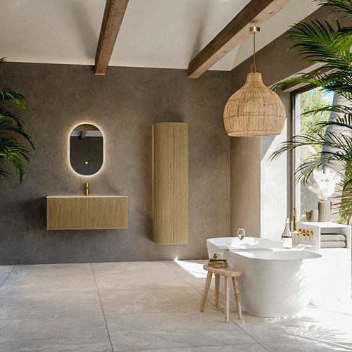 KURVE-DLUX 100cm meubles de salle de bains couleur Dusk avec 1 tiroir et 0 portes. Lavabo BIG MEDIUM Centrée 1 trou pour robinetter, couleur Meli.-3