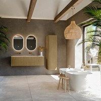 KURVE-DLUX 145cm mobili da bagno curva Destra colore Dusk con 1 cassetto e 1 porta. Lavabo LEAF Doppio / Sinistra senza foro per il rubinetto, colore Meli.-3
