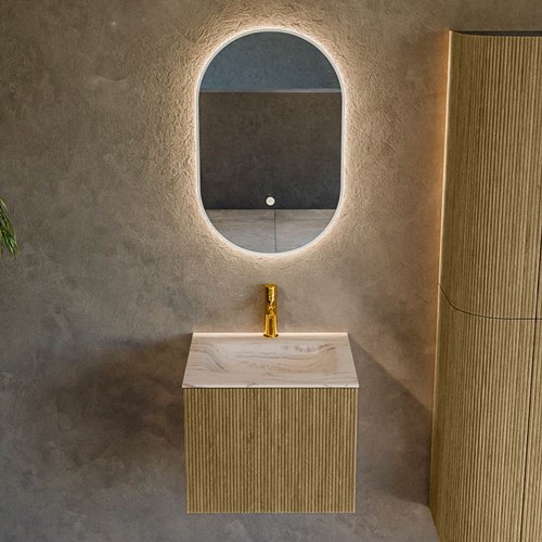 KURVE-DLUX 50cm meubles de salle de bains couleur Dusk avec 1 tiroir et 0 portes. Lavabo GRUNNE Centrée 1 trou pour robinetter, couleur Nata.-2