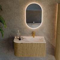 KURVE-DLUX 85cm mueble de baño curva Izquierda color Dusk con 1 cajón y 1 puerta. Lavabo CLOUD Derecho 1 orificio Nata.-2