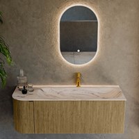 KURVE-DLUX 125cm mobili da bagno curva Sinistra colore Dusk con 1 cassetto e 1 porta. Lavabo BIG MEDIUM Destra 1 foro per rubinetto, colore Nata.-2